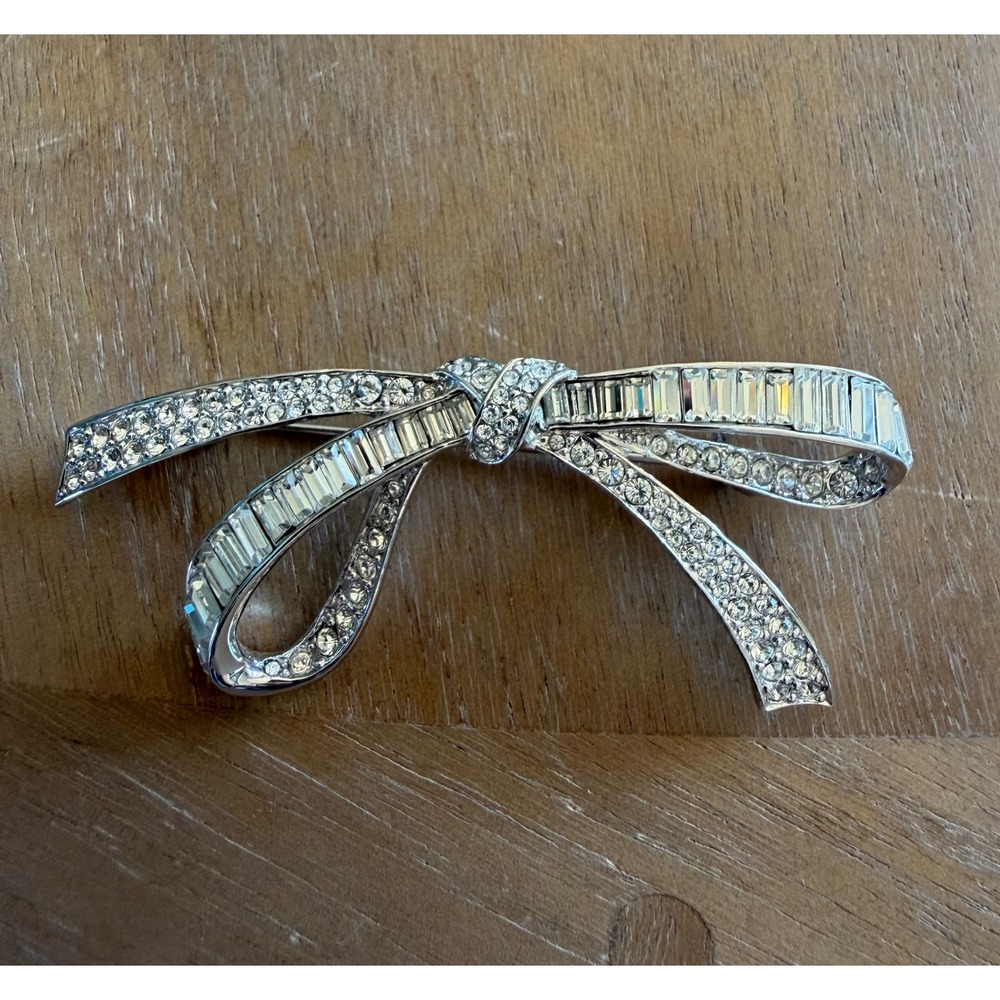 Nolan Miller Glamour Collection Forget Me Not Baguette Bow Pin Brooch
